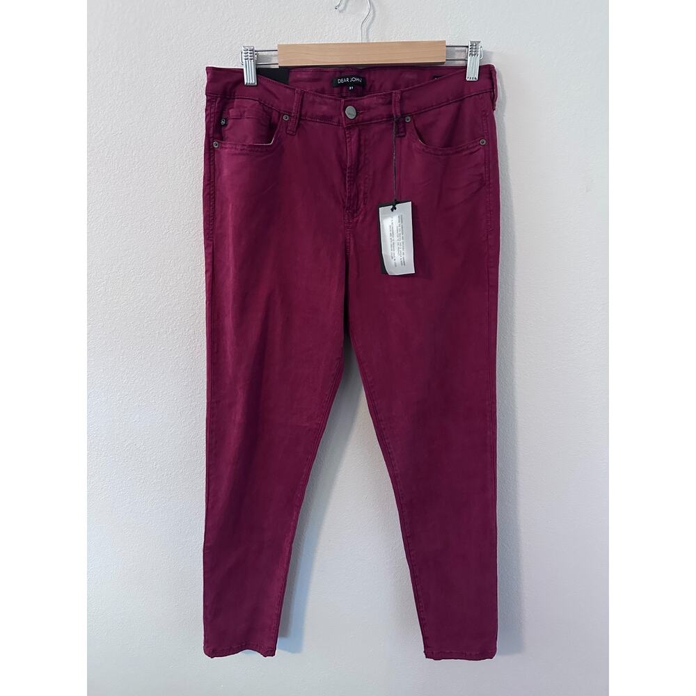 Dear John Womens Gisele High Rise Skinny‎ Ankle Jeans Burgundy Raw Hem size 31
